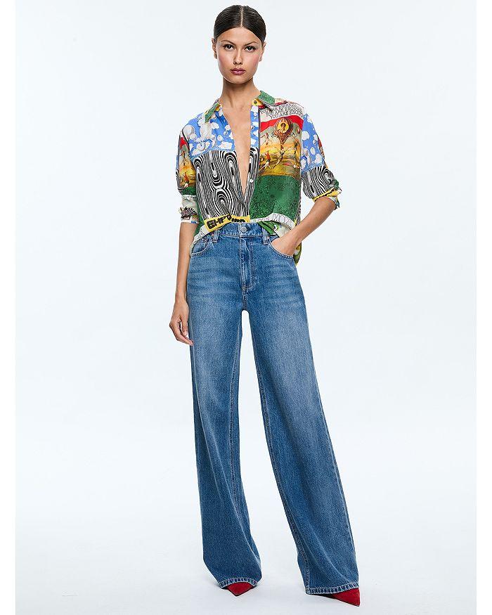 Alice + Olivia Willa Printed Silk Blouse