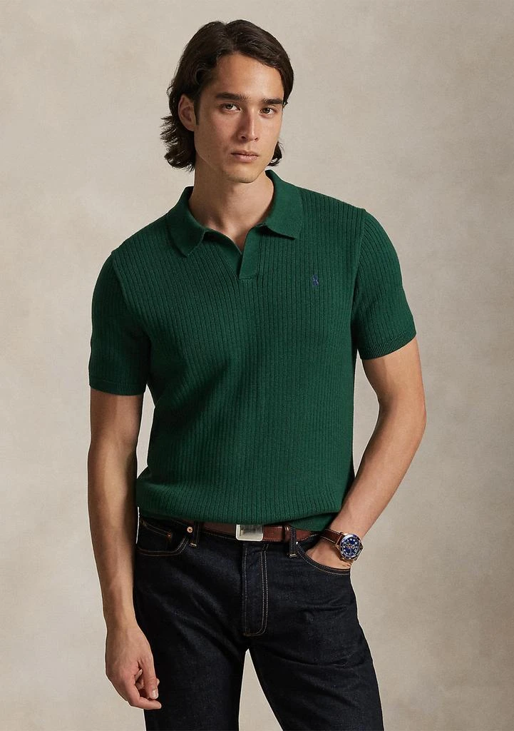 Ralph Lauren Rib-Knit Cotton Polo-Collar Sweater