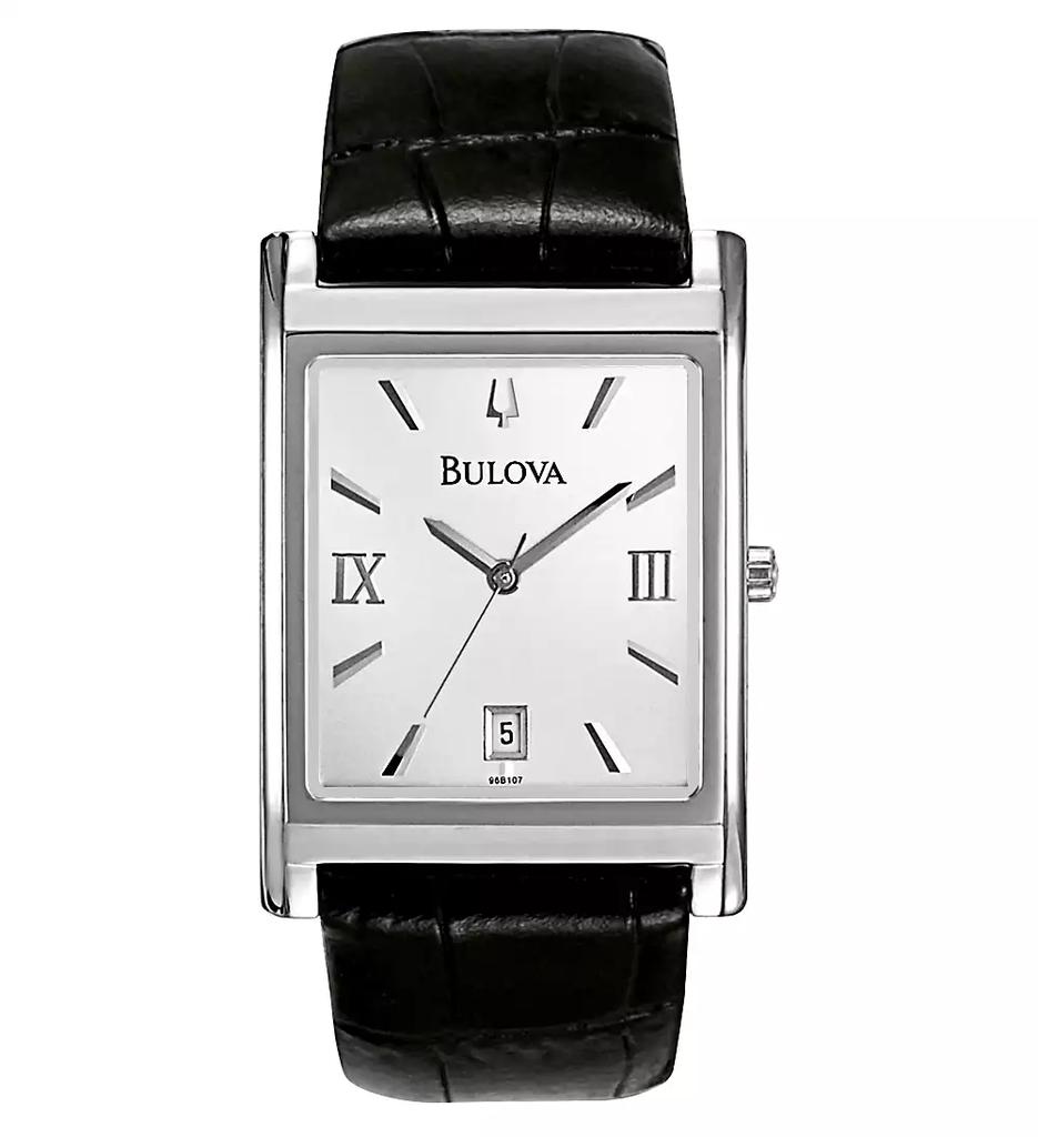 Bulova Men's Black Leather Strap Watch 45mm 96B107