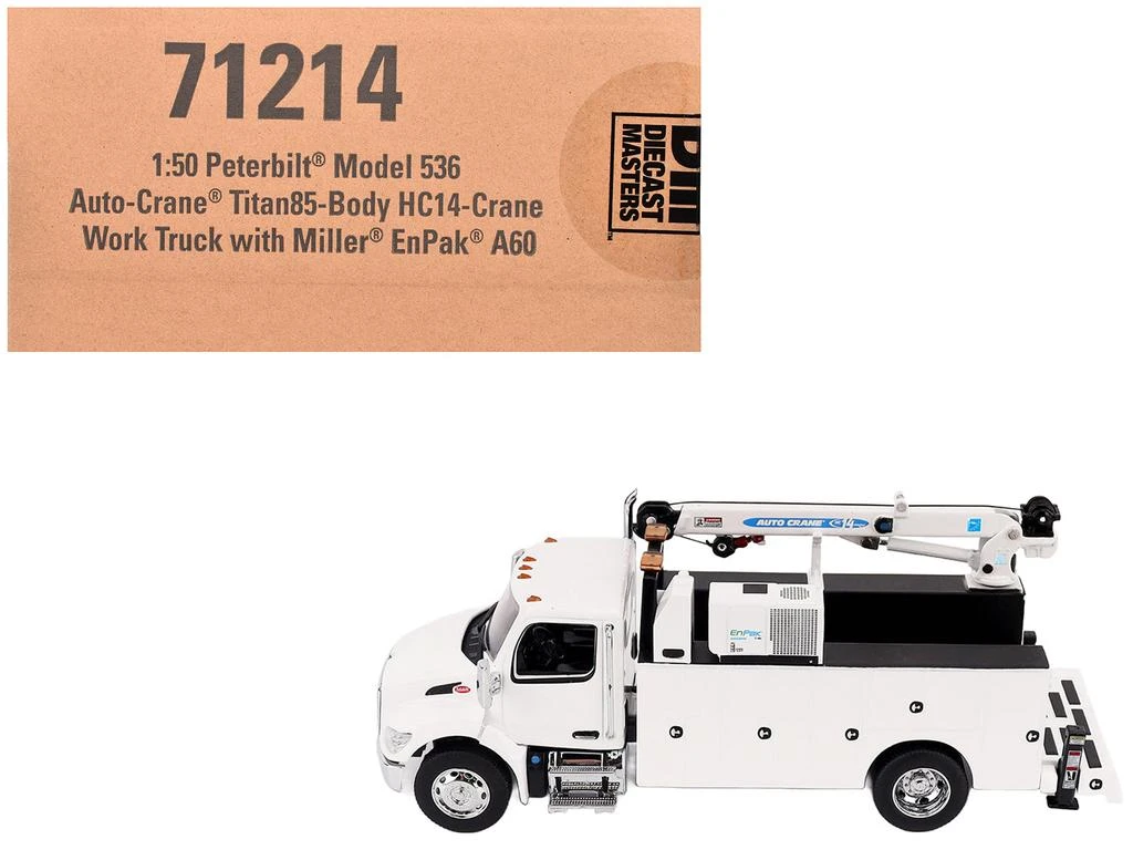 Diecast Masters Peterbilt 536 Auto-Crane Titan85-Body HC14-Crane Work Truck with Miller EnPak White "Transport Series" 1/50 Diecast