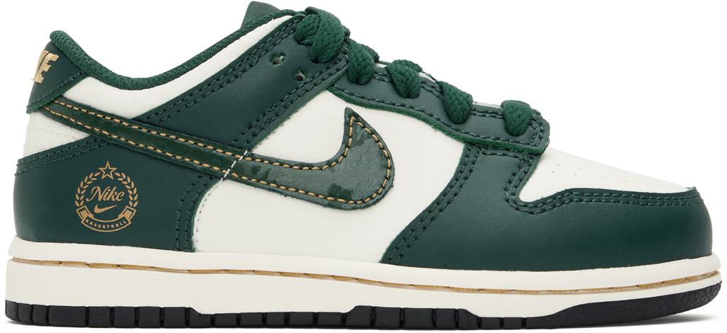 NIKE Little Kids Green & Off-White Dunk Low Sneakers