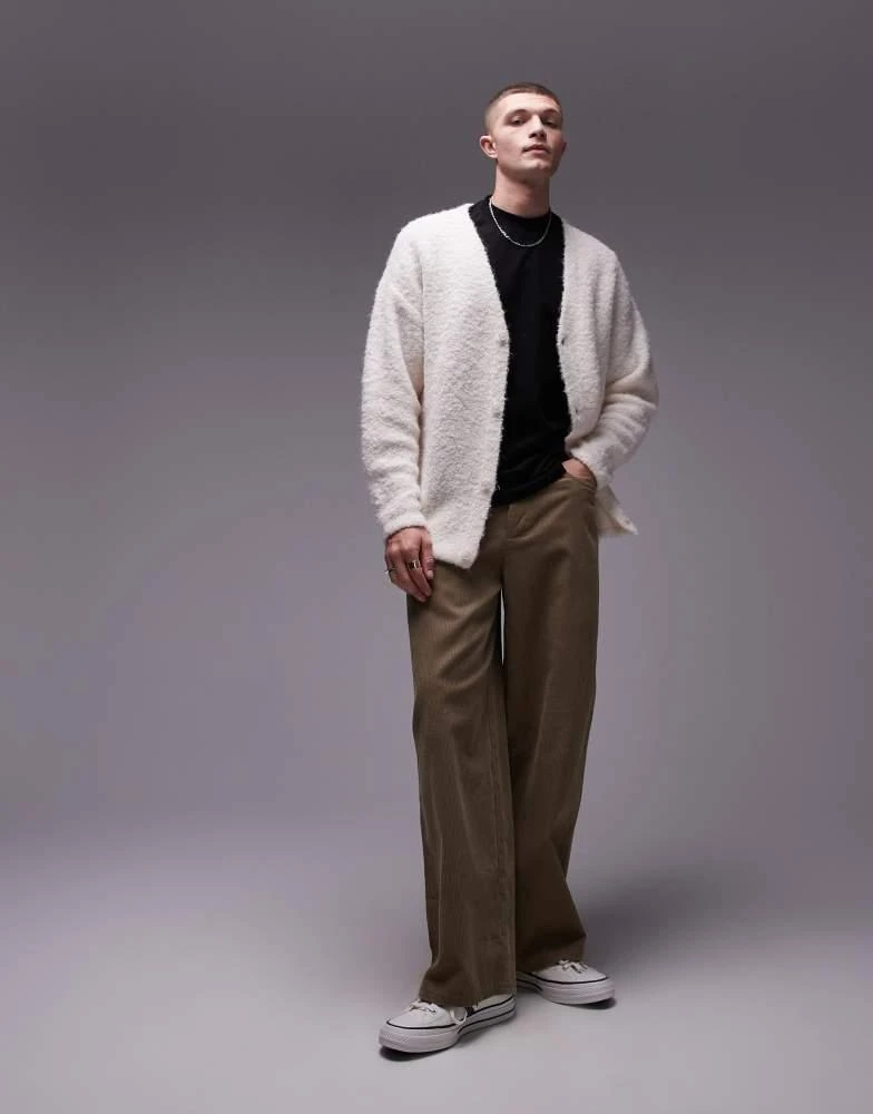 Topman Topman relaxed fit boucle cardigan in oatmeal 2