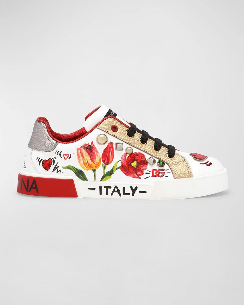 Dolce & Gabbana Girl's Bejeweled Logo-Print Leather Sneakers, Kids/Toddlers 1