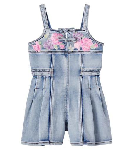 MONNALISA Embroidered denim romper