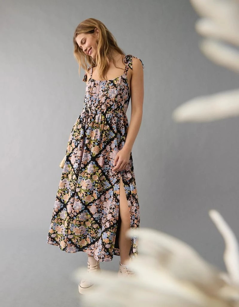 AE AE Corset Tie Strap Floral Midi Dress 1