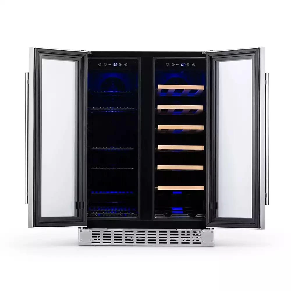 Newair 24 Inch Premium Built-in Dual Zone 20 Bottle and 60 Can French Door Wine and Beverage Fridge in Stainless Steel with SplitShelf 10