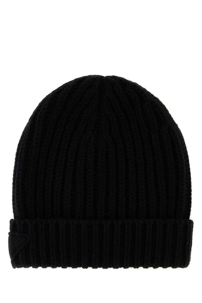 Prada Black Wool Blend Beanie Hat 1