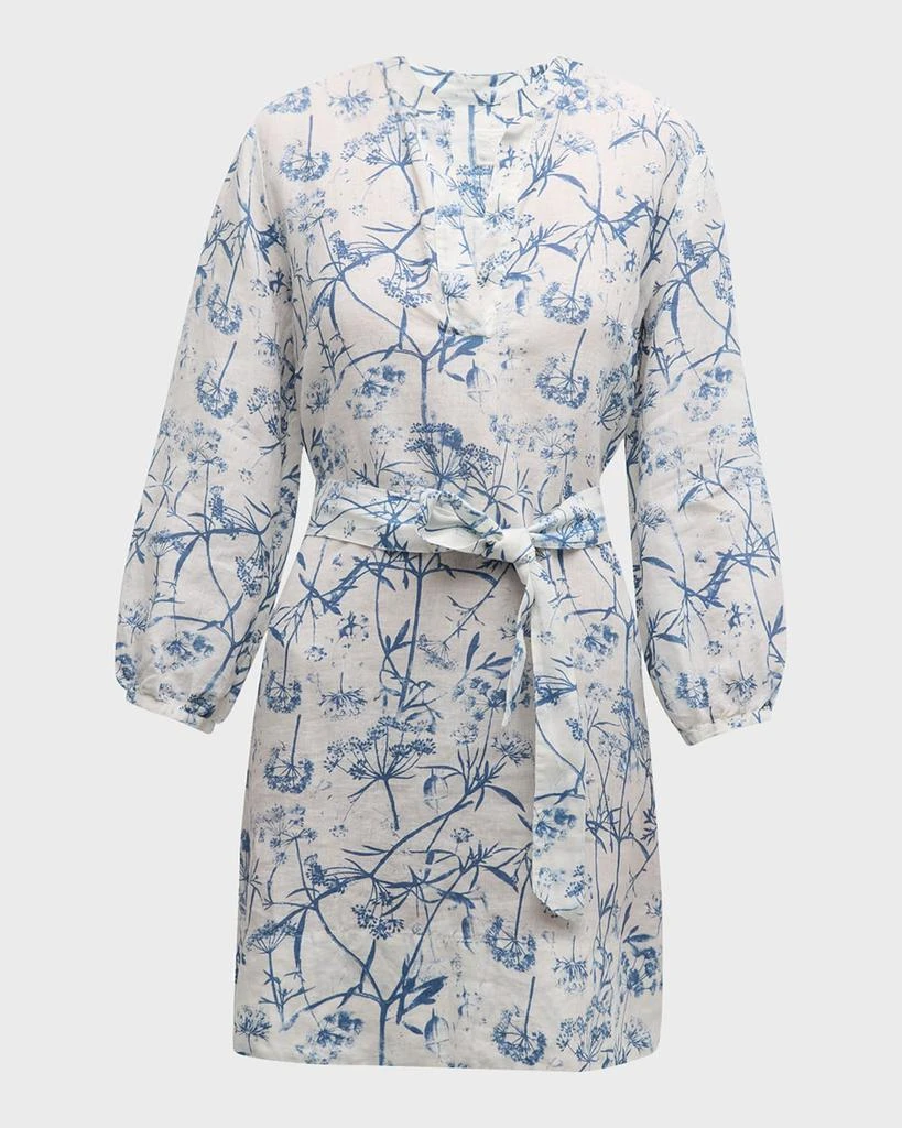 120% Lino Floral-Print Blouson-Sleeve Linen Mini Dress 2