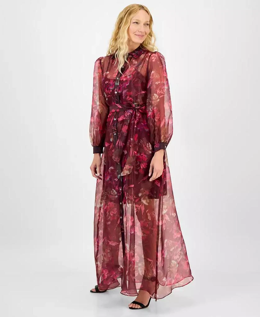 julia jordan Women's Printed Button-Front Long-Sleeve Gown 3