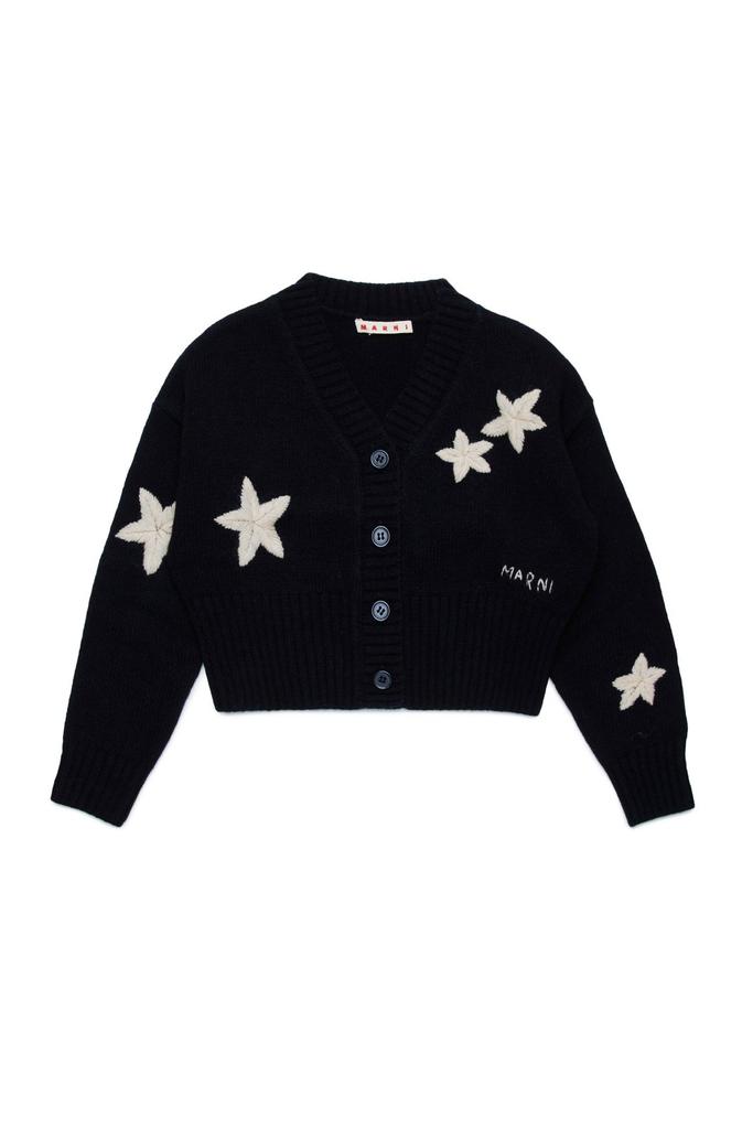 MARNI 24AW HANDSTICH CARDIGAN ダメージ加工 MARNI (マルニ) コットン ダメージ加工 手刺繍ロゴ Vネック