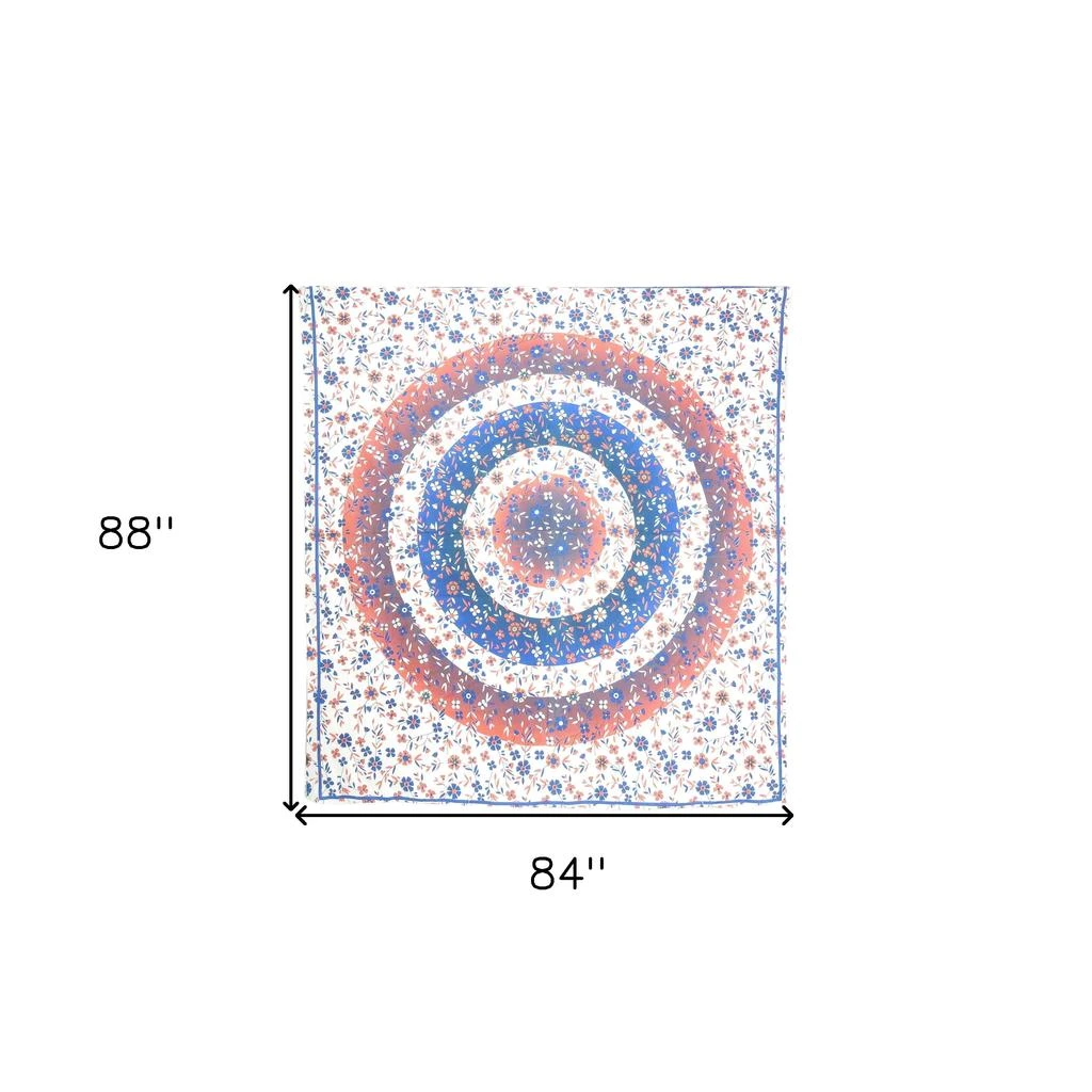 Hivvago 88" X 84" Blue White And Orange Floral Cotton Hanging Tapestry 3