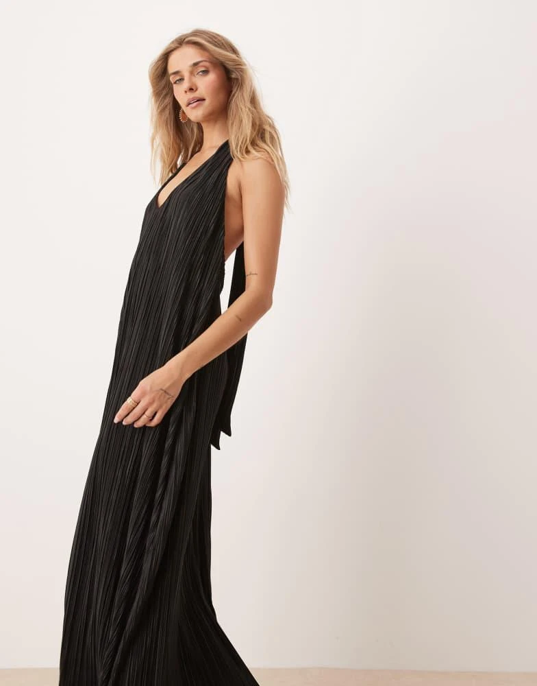 ASOS ASOS DESIGN plisse halter maxi dress in black 2