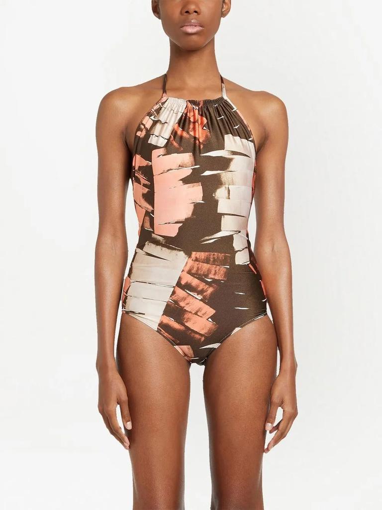 Salvatore Ferragamo Ferragamo Palm-Print Halterneck Swimsuit