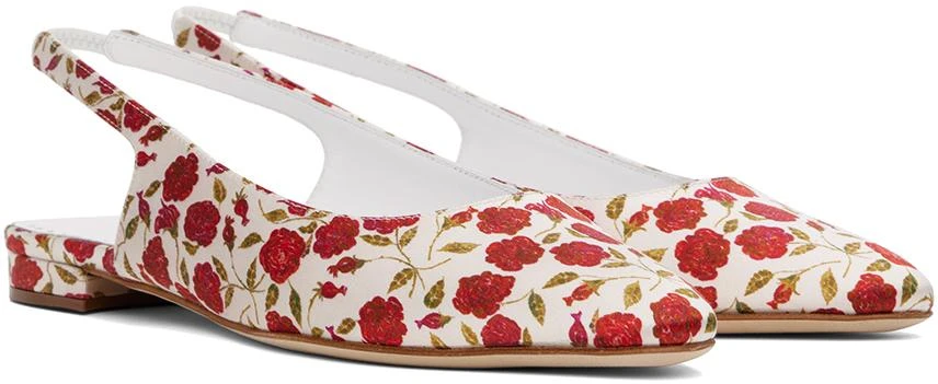 Manolo Blahnik Red & Off-White Sawra Ballerina Flats 4