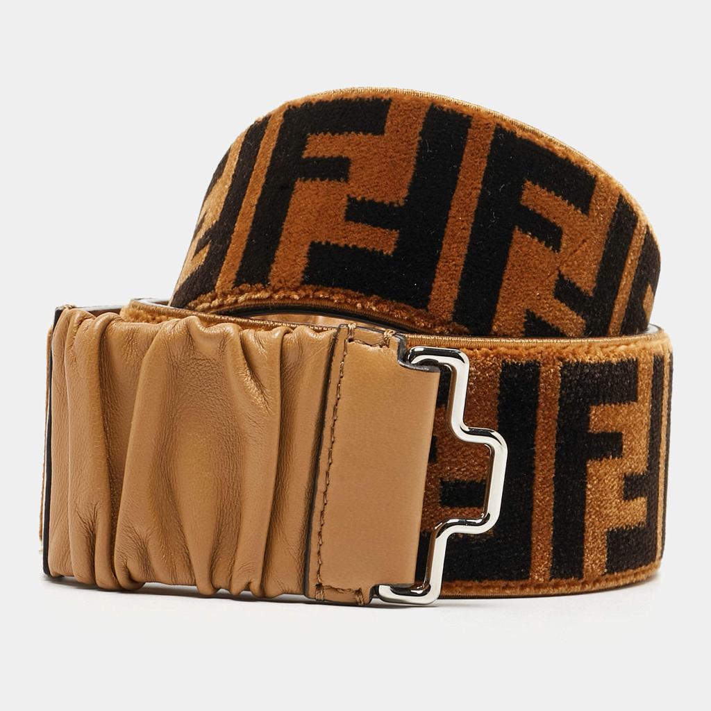 Fendi Fendi Brown/Black Zucca Velvet and Pleated Leather Waist Belt 85CM