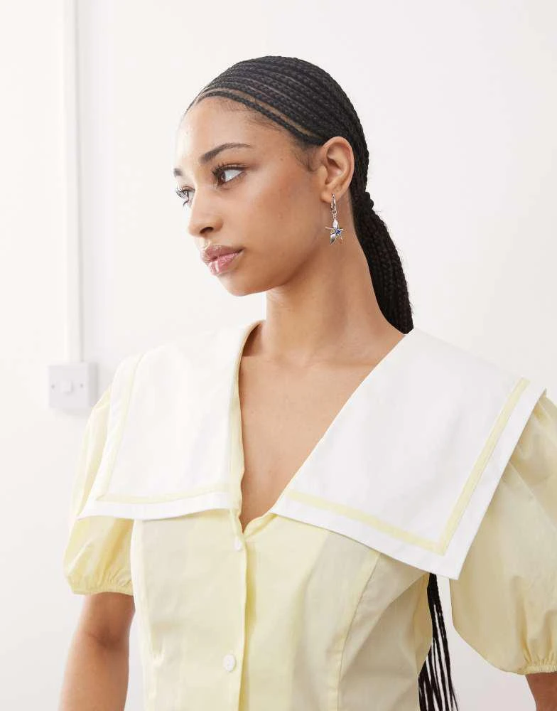 Reclaimed Vintage Reclaimed Vintage cinched in sailor collar blouse in buttermilk yellow 2