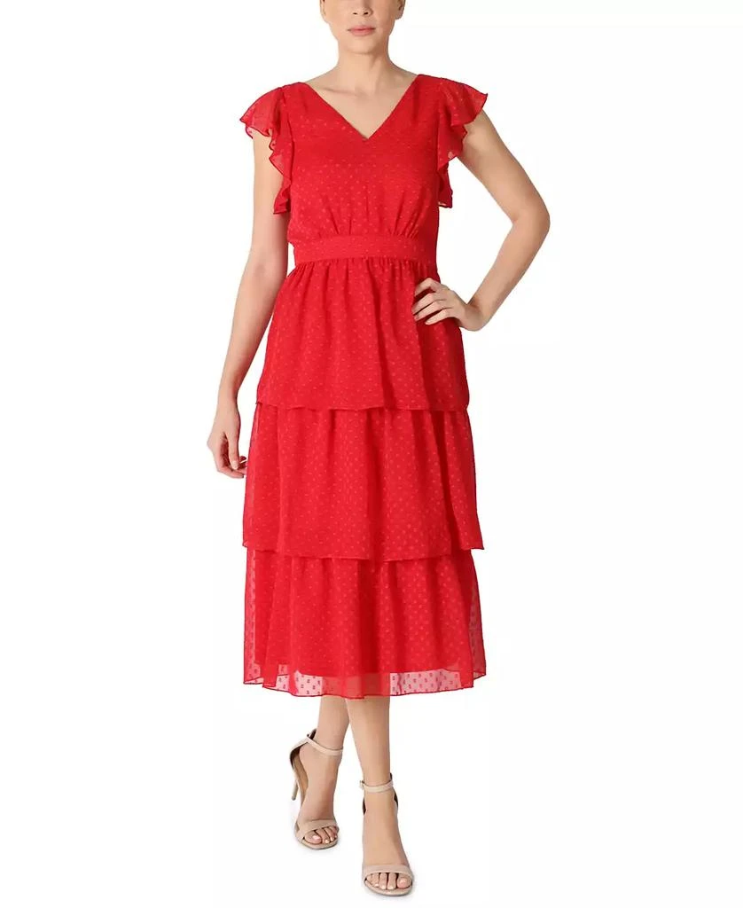 julia jordan Flutter-Sleeve Chiffon Midi Dress 1