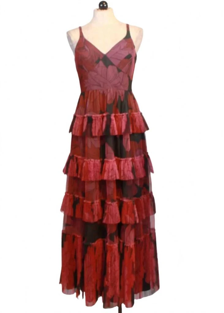 Hutch Freya Sleeveless Mesh Tiered Maxi Gown In Pink Floral 3