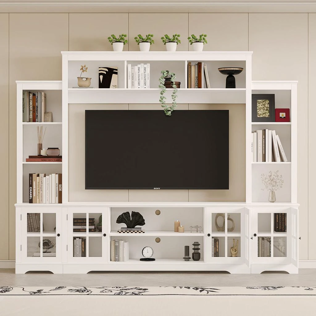 Streamdale Furniture Streamdale Wall Unit TV Stand with Storage 
Bookshelves for TVs up to 65", White, 100"W 2