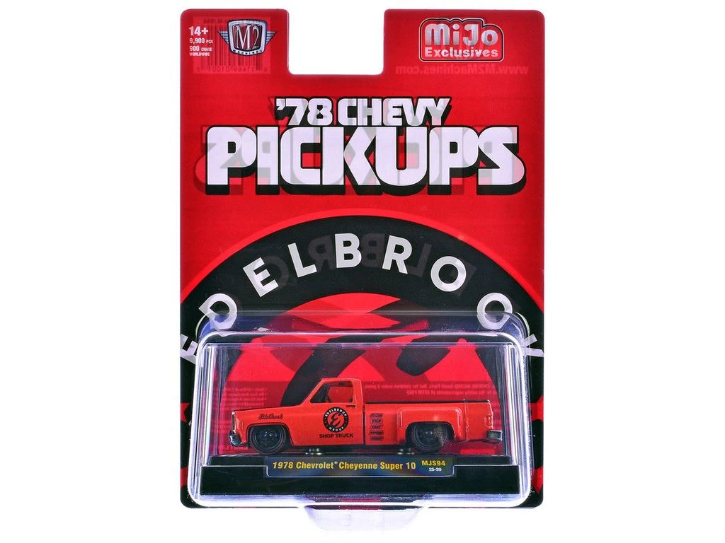 M2 1978 Chevrolet Cheyenne Super 10 Pickup Edelbrock Red Black Hood Limited 9900pcs 1/64 Diecast by  Machines