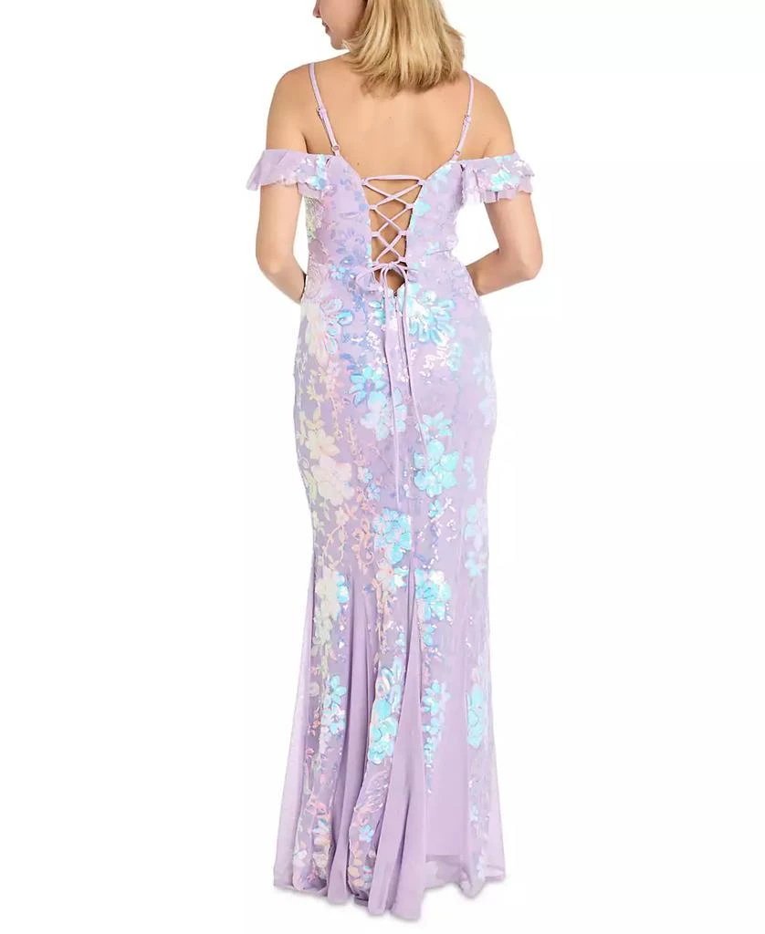 Morgan & Company Juniors' Sequined Floral Lace-Up Gown 5