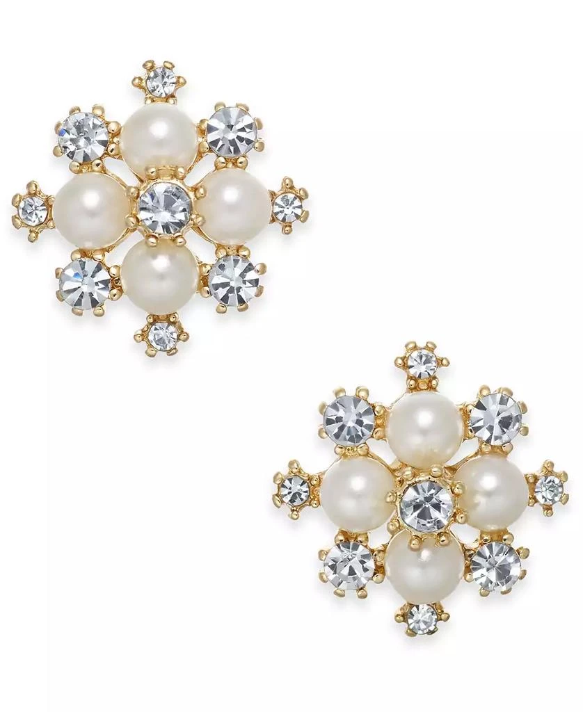 Charter Club Extra Small Gold-Tone Crystal & Imitation Pearl Snowflake Stud Earrings, .5", Created for Macy's 1