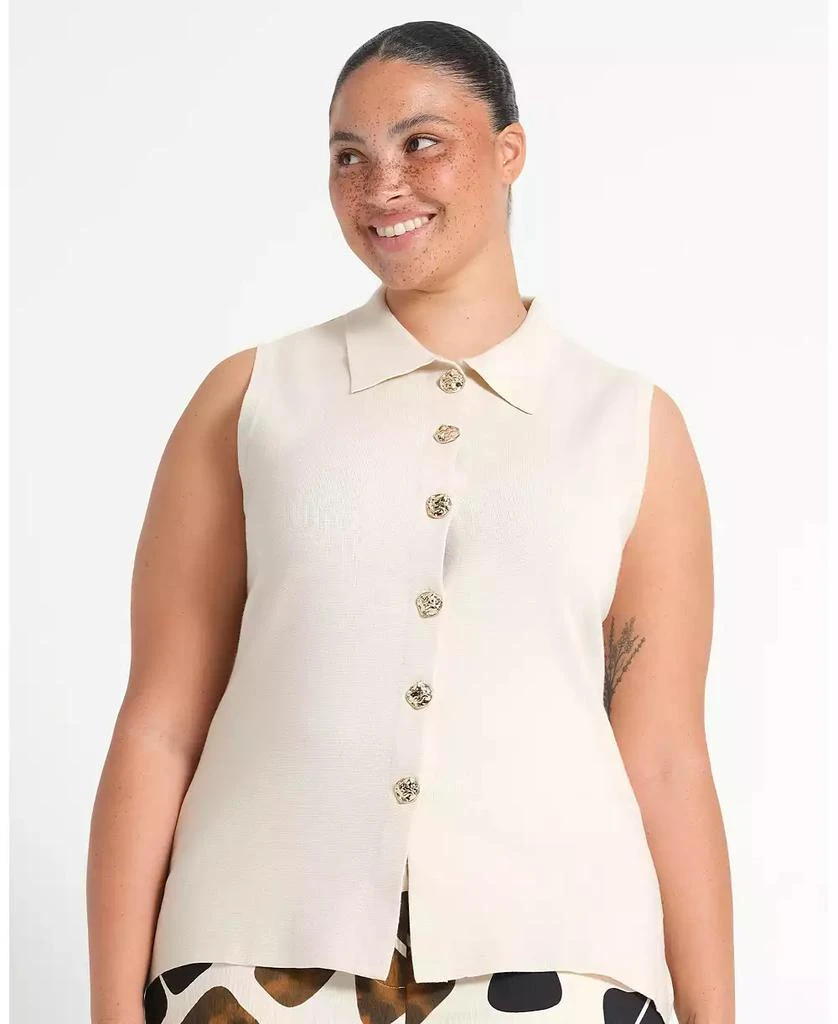 ESTELLE women
s plus size Leya Collared Sleeveless Button-Front Fitted Knit Top