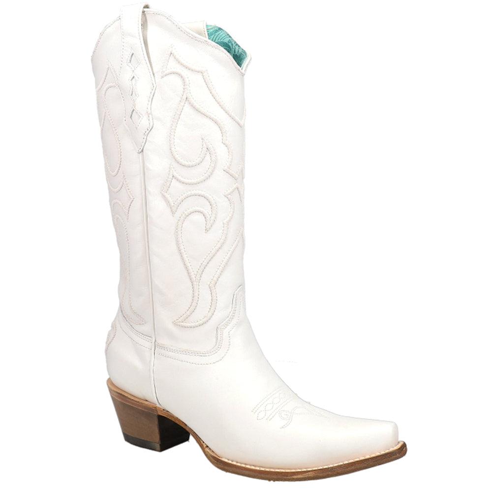 Corral Boots White Embroidered Snip Toe Cowboy Boots