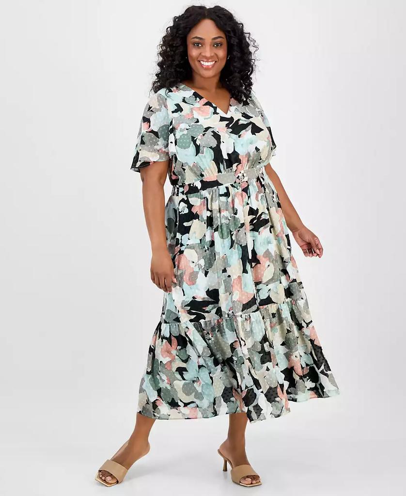 Kasper Plus Size Textured Printed Midi Dress