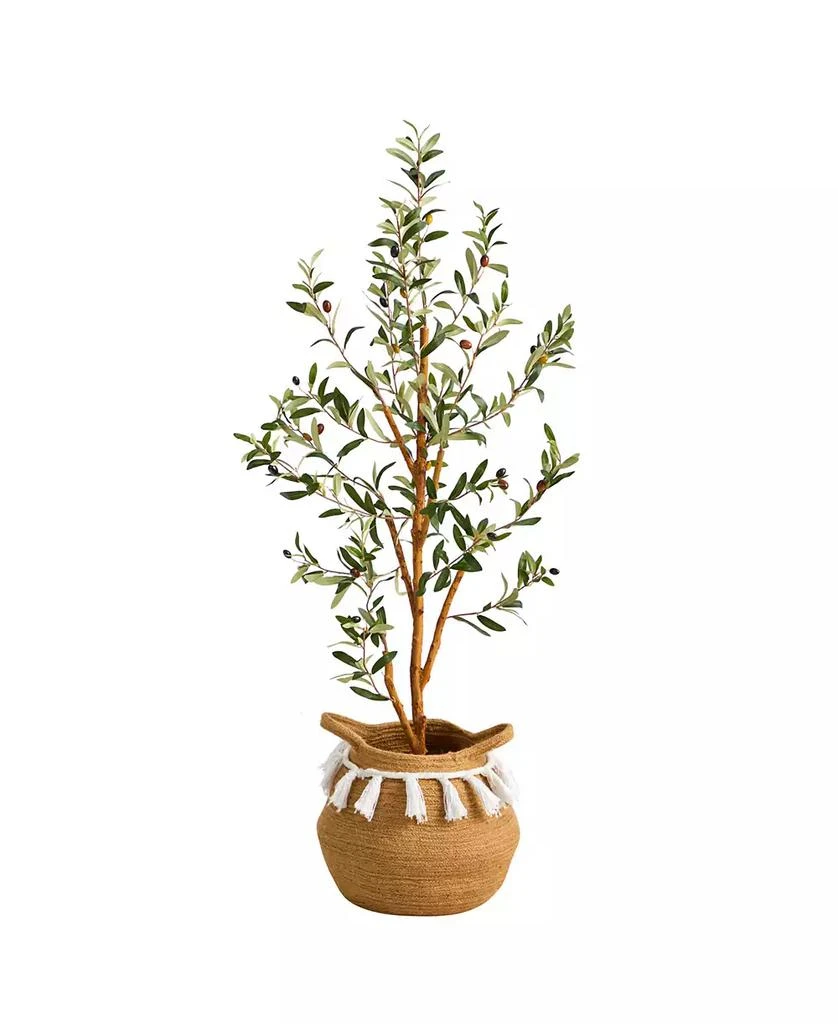NEARLY NATURAL 42" Artificial Olive Tree with Handmade Jute Cotton Basket with Tassels