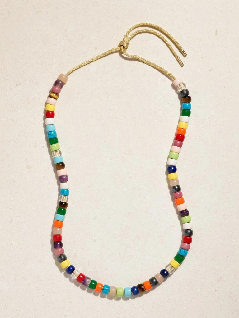 CAROLINA BUCCI Forte Beads Rainbow 18k 黄金、卢勒克斯织物、多种宝石项链套装 1