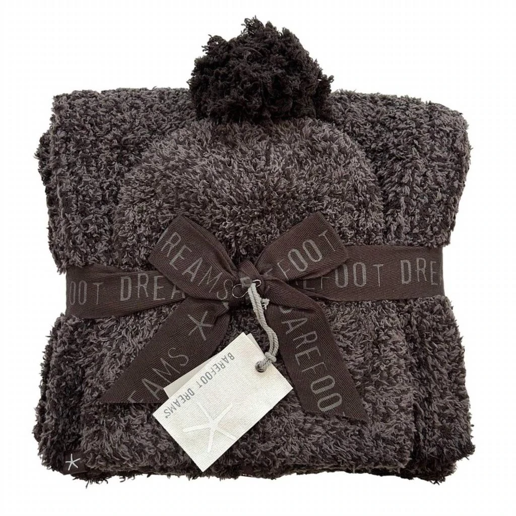 Barefoot Dreams Cozychic Beanie & Scarf Set Womens One‎ Size Gray Cozy Pom Pom Barefoot Dreams CozyChic Pom Pom Beanie and Scarf Set  main image 4