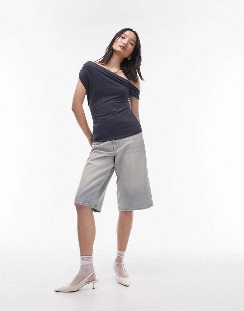 Topshop Topshop cupro draped off the shoulder top in slate 4