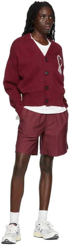 AMI Paris SSENSE Exclusive Burgundy Viscose Shorts 4