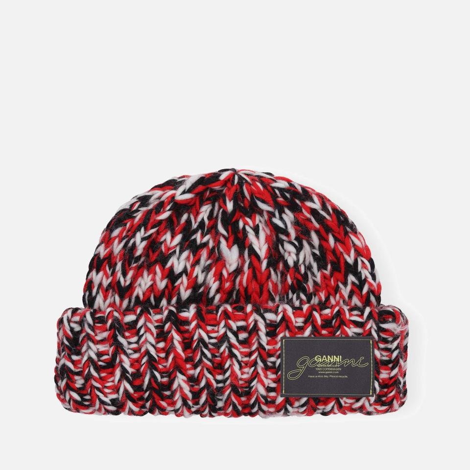 Ganni Ganni Graphic Cable-Knit Wool Beanie