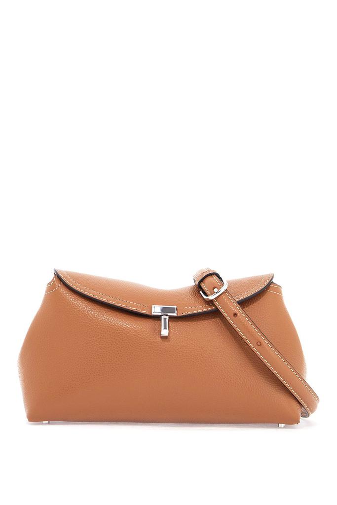 Totême tan leather clutch with t-lock closure and adjustable shoulder strap