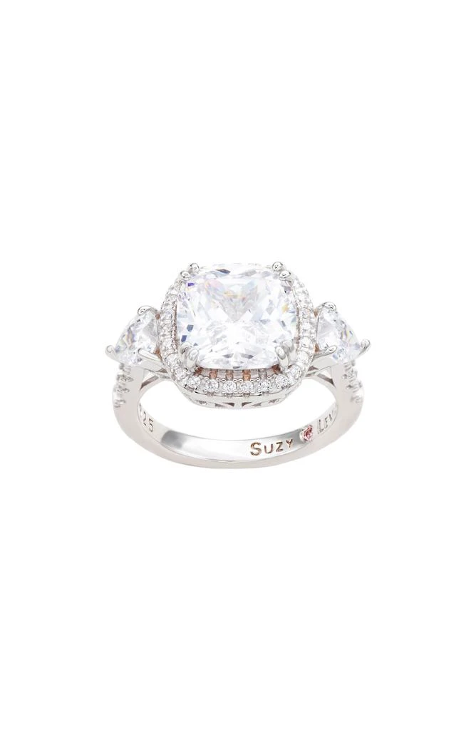 Suzy Levian Sterling Silver Cushion Cut CZ Halo Bridal Ring 3