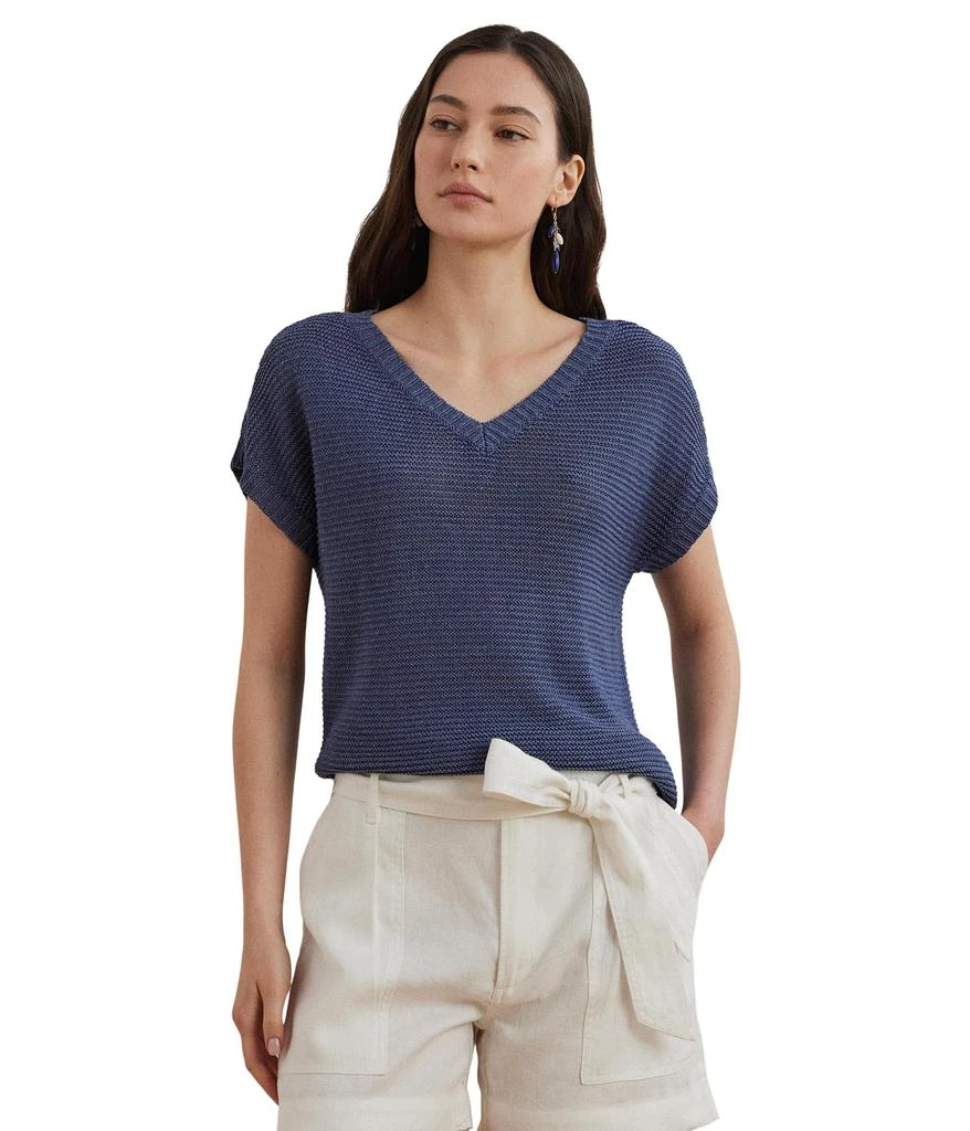 Ralph Lauren Linen-Blend Short-Sleeve V-Neck Sweater 1