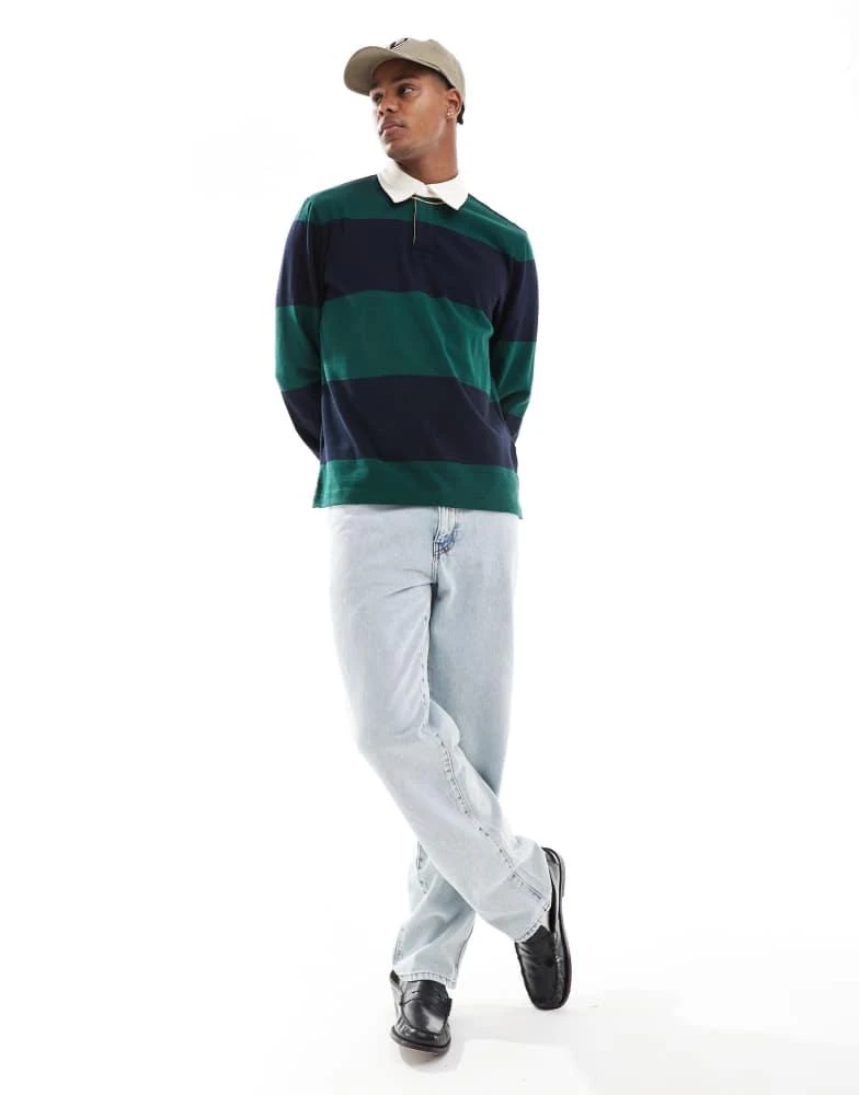 Tommy Hilfiger Tommy Hilfiger stripe rugby shirt in navy and dark green 2
