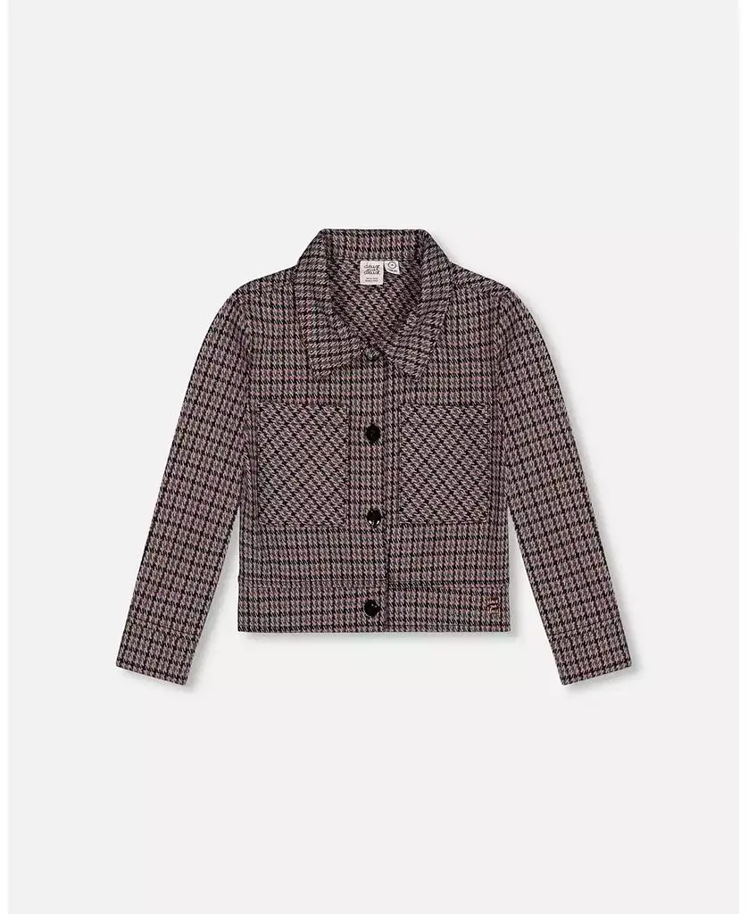 Deux par Deux Girl Jacquard Knit Jacket with Houndstooth Pattern - Child