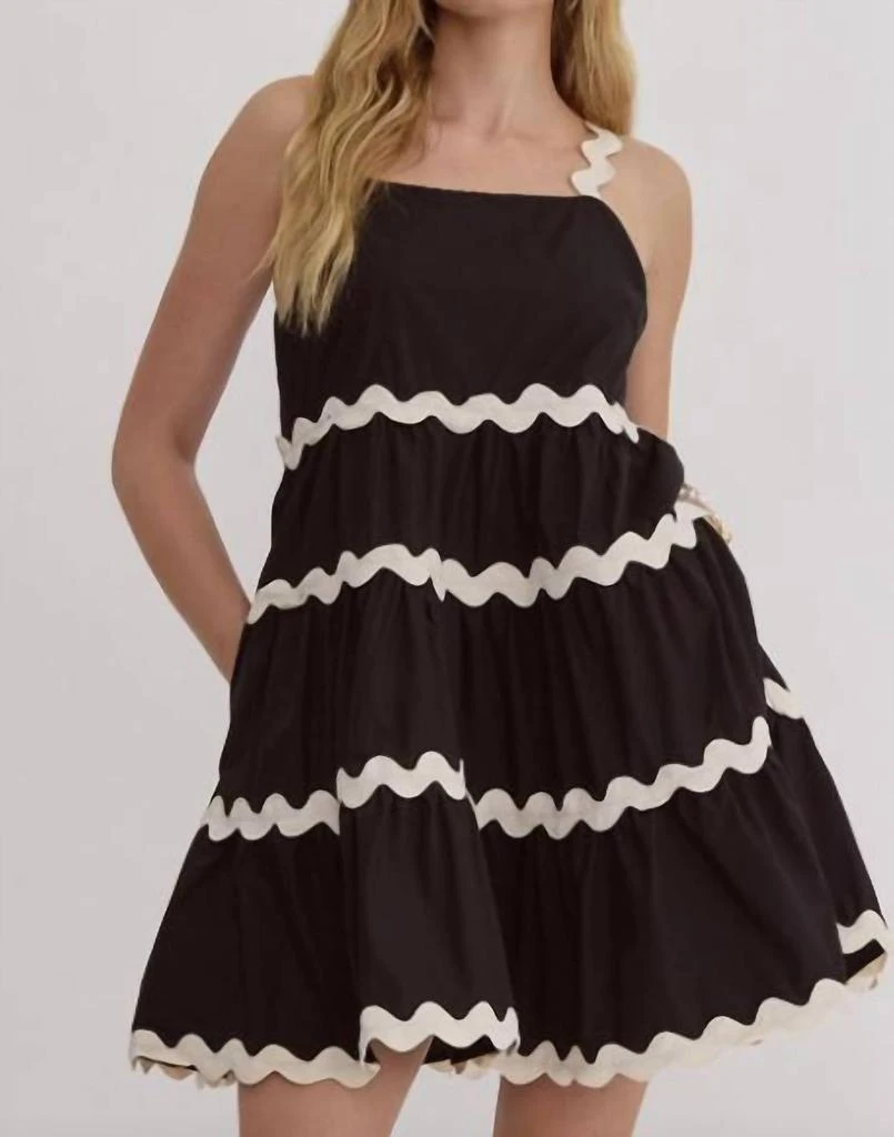 entro black dress Floral Applique Square Neck Puff Sleeve Black Mini Dress by Entro Clothing main image 0