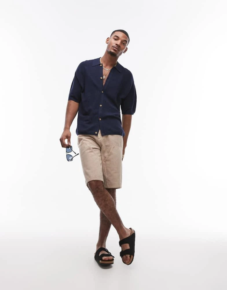 Topman Topman pointelle knit polo shirt in navy 2