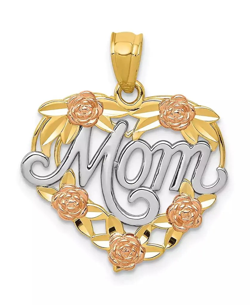 Macy's Mom Heart Pendant in 14k Yellow, Rose Gold and Rhodium