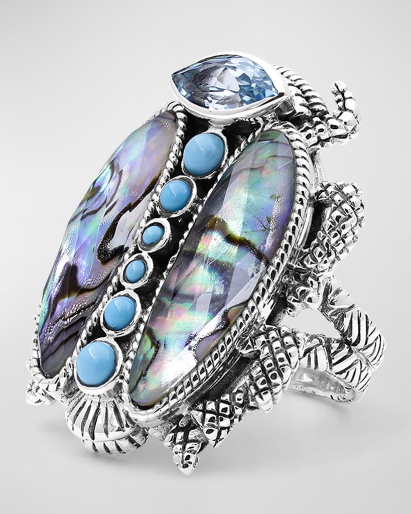 Stephen Dweck Blue Topaz and Turquoise Scarab Ring, Size 7