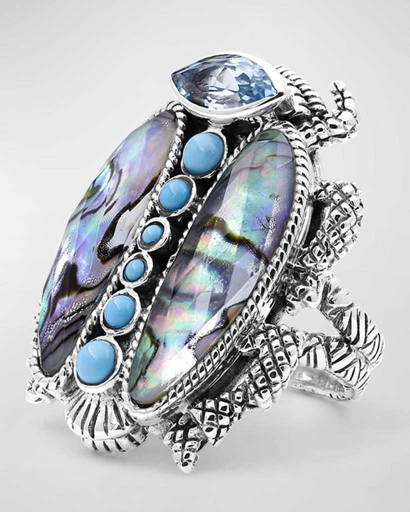 Stephen Dweck Blue Topaz and Turquoise Scarab Ring, Size 7 2