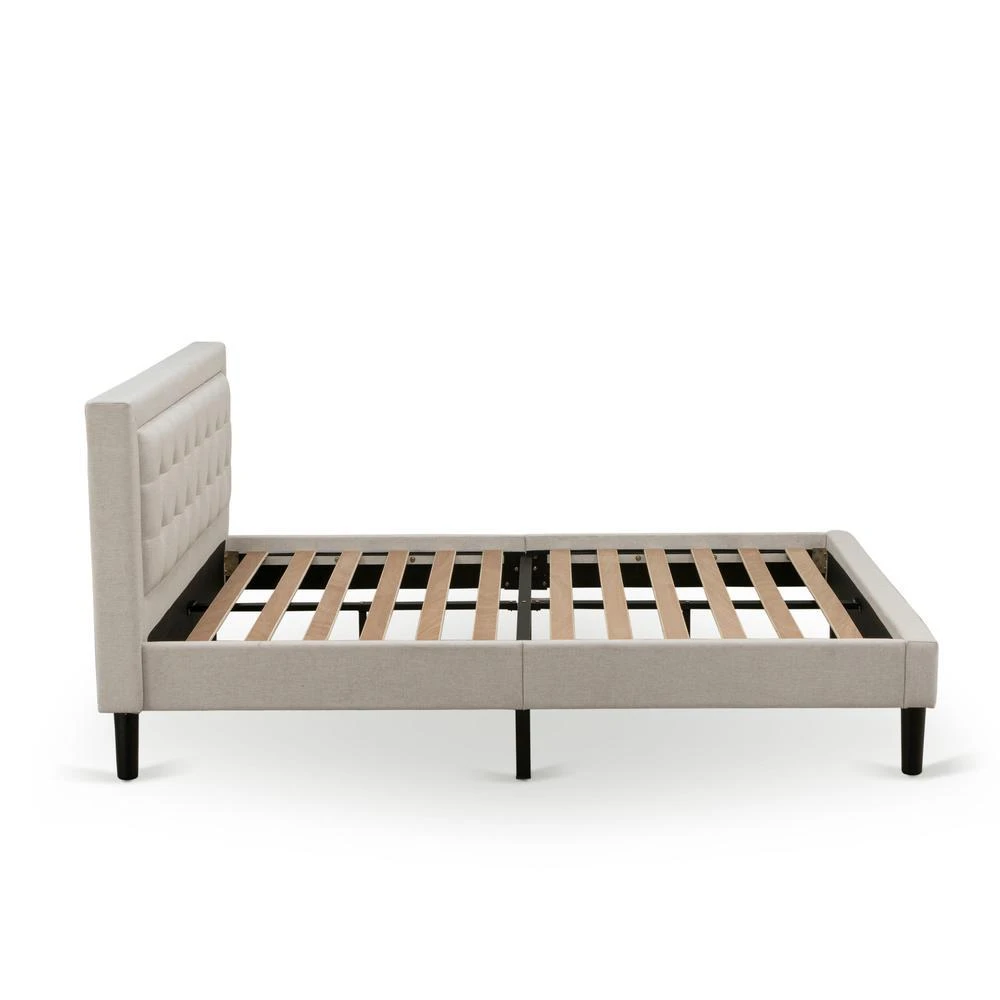 East West Furniture FN08Q-1VL07 2-Piece Fannin Bedroom Furniture Set with 1 Upholstered Bed and an End Table for bedroom - Mist Beige Linen Fabric 5