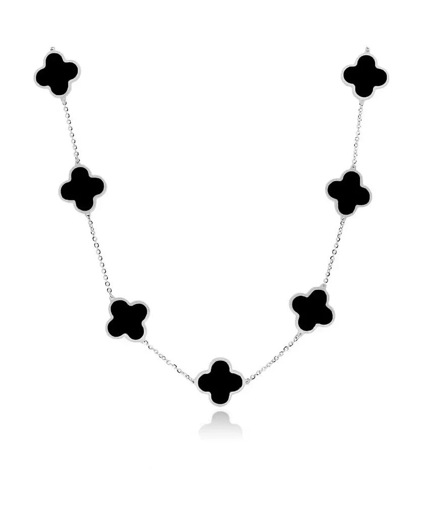 The Lovery Large Onyx Clover Necklace 14K White Gold