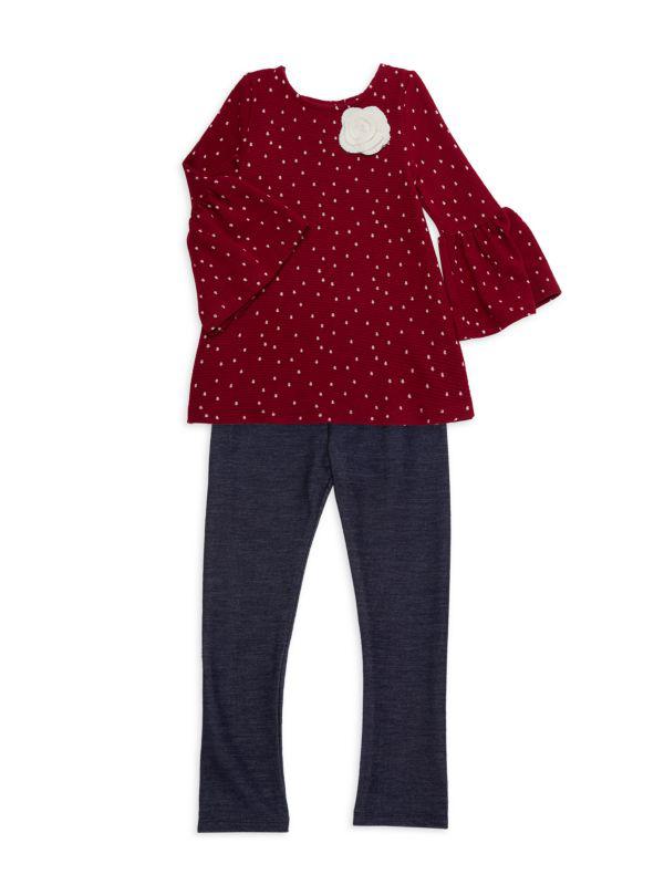 Pippa & Julie Little Girl's 2-Piece Polka Dot Top & Pants Set
