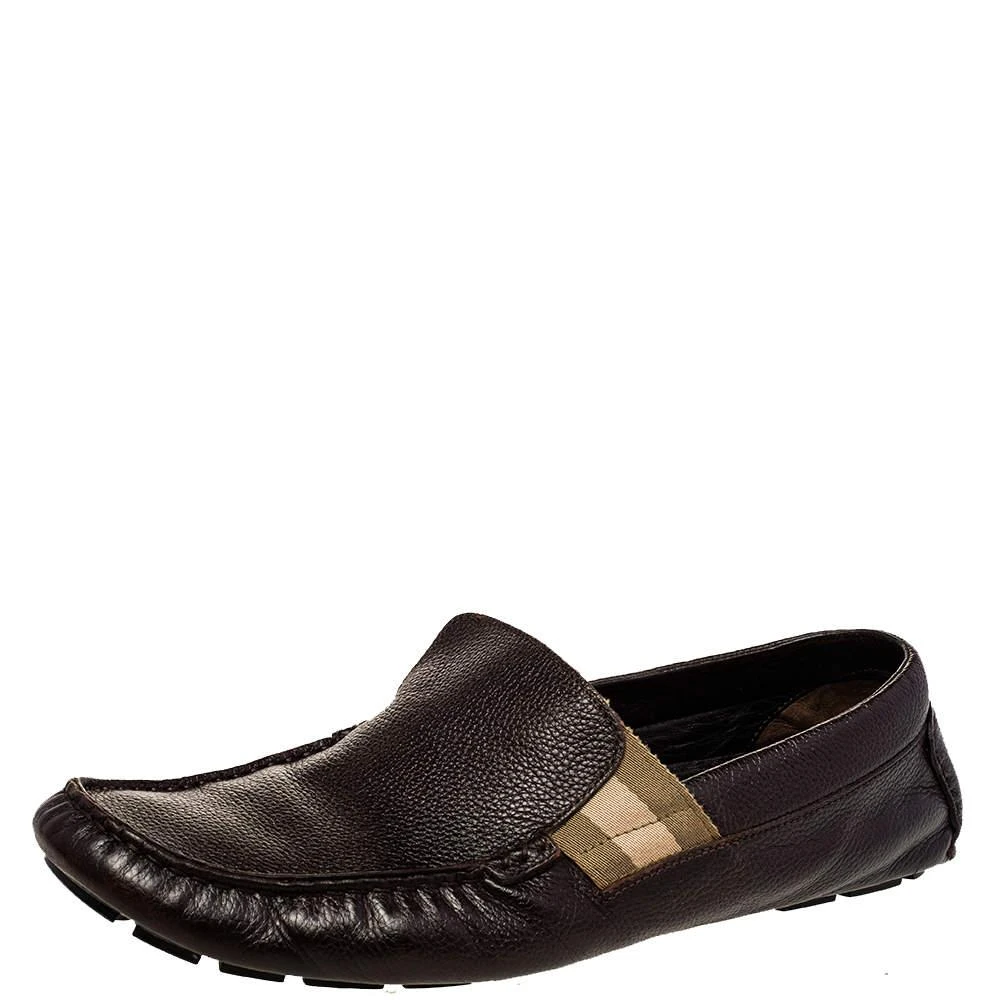 Gucci Brown Leather Web Detail Slip-On Loafers Size 43 – On  display picture 3