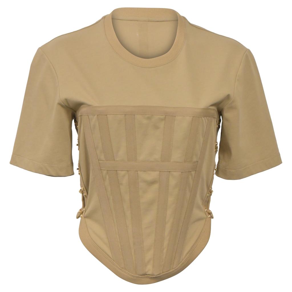 Dion Lee Corset T-Shirt in Khaki Organic Cotton